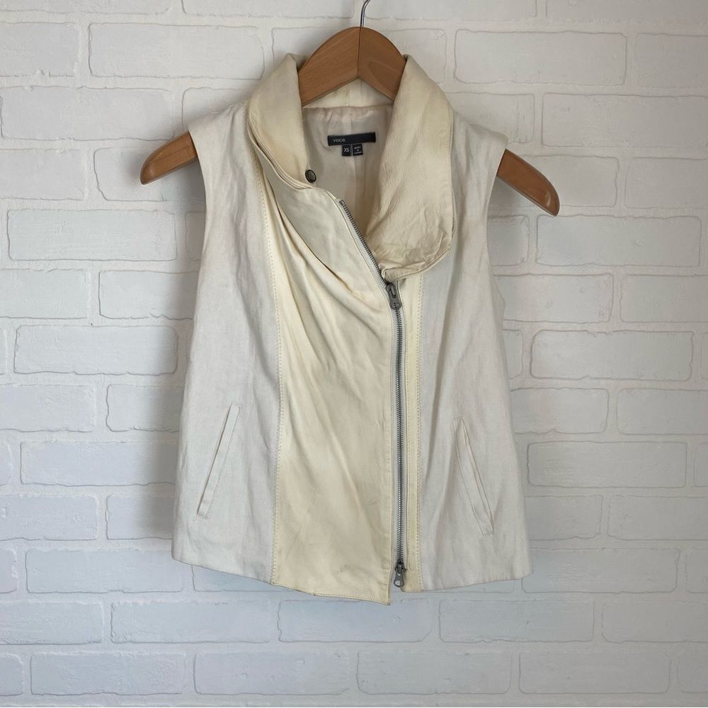 Vince Leather Trim Zip Up Vest
